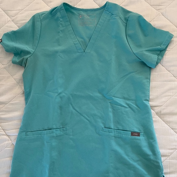 Figs X-Small Neon Blue Casma Three Pocket Scrub Top - Picture 2 of 2